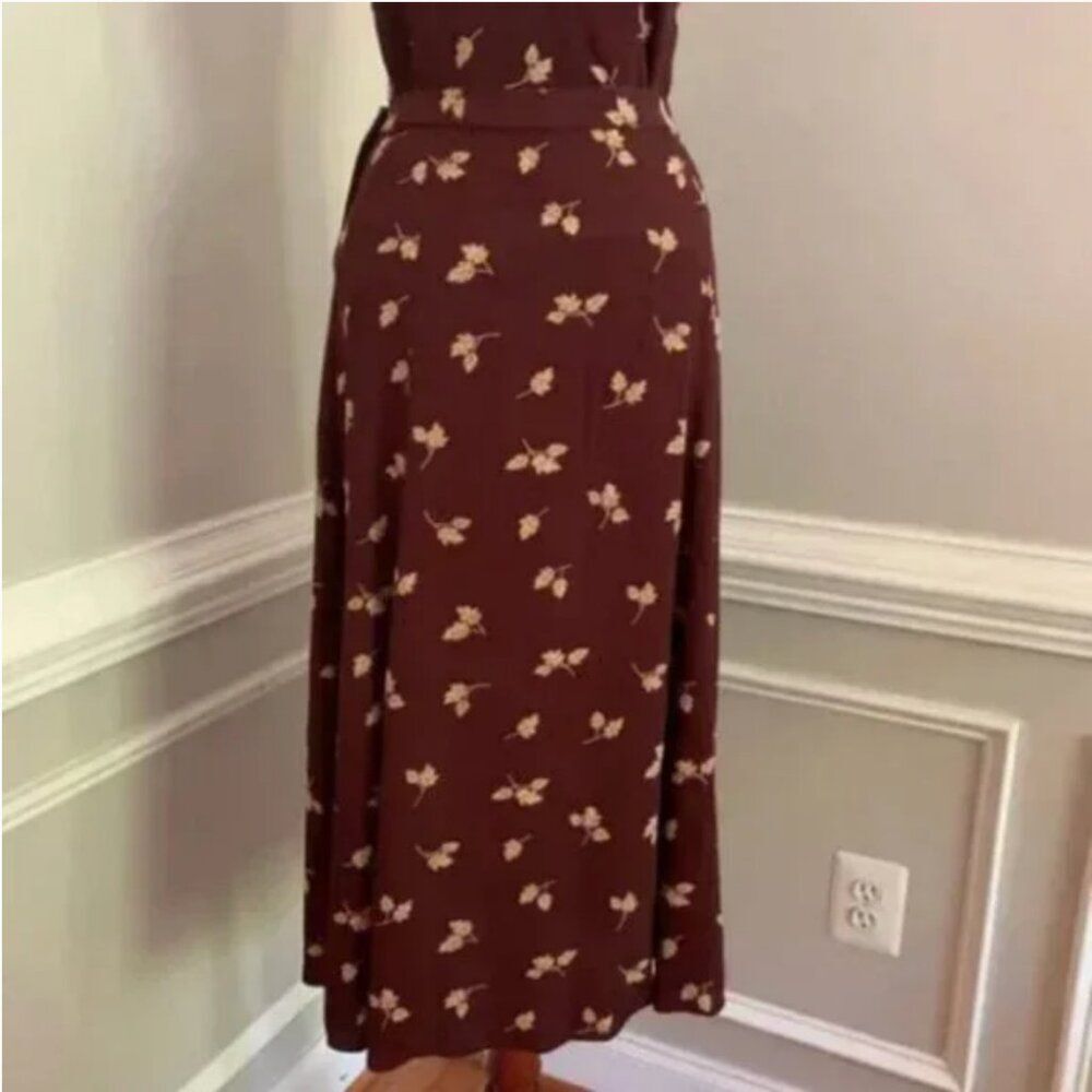 Liz Claiborne Vintage Leaf Print Maxi Skirt Small Petite